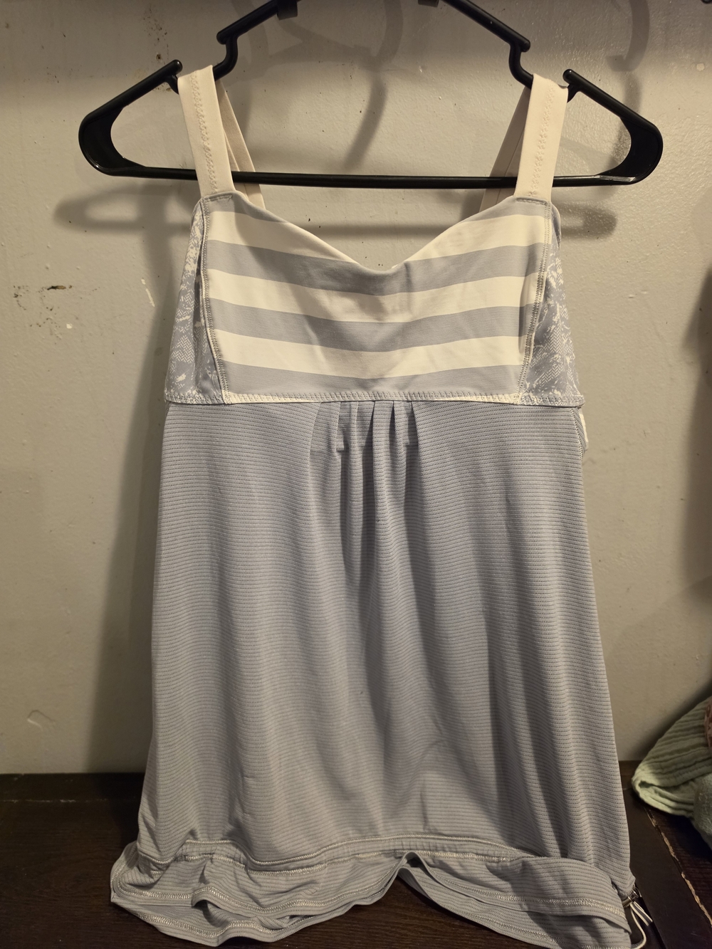 lululemon athletica Light Blue & White Striped Sleep Cami with Lace Insets